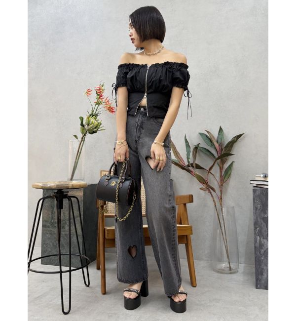 EVRIS「フロントジップリボンオフショルブラウス」|シャツ・ブラウス|