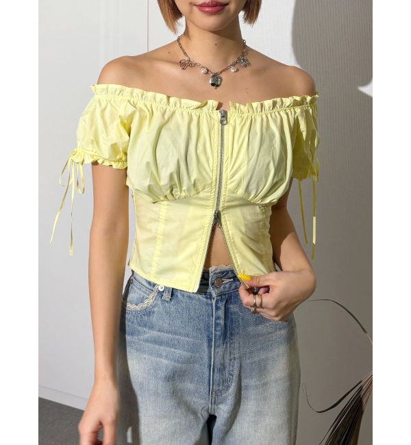 EVRIS「フロントジップリボンオフショルブラウス」|シャツ・ブラウス|