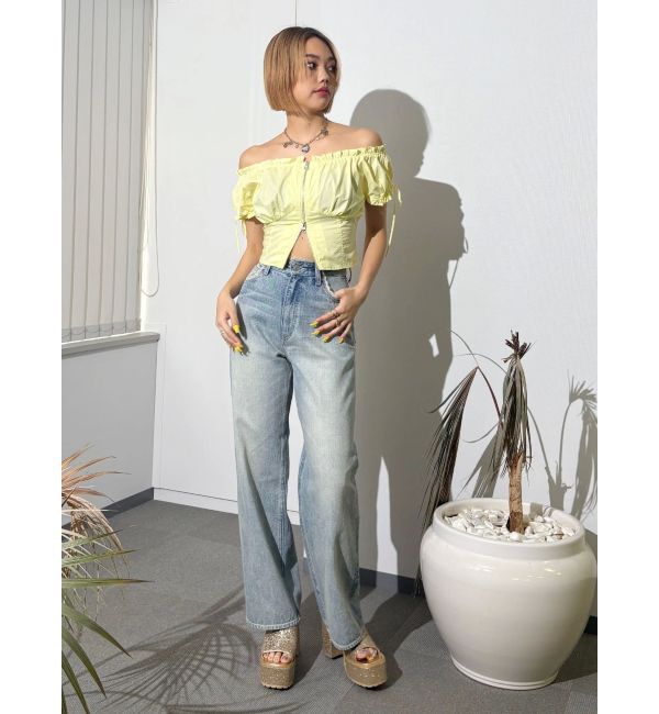 EVRIS「フロントジップリボンオフショルブラウス」|シャツ・ブラウス|