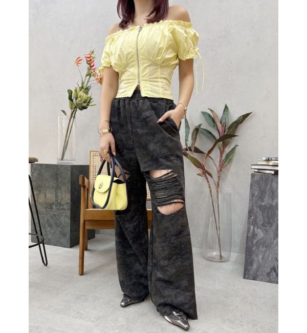 EVRIS「フロントジップリボンオフショルブラウス」|シャツ・ブラウス|