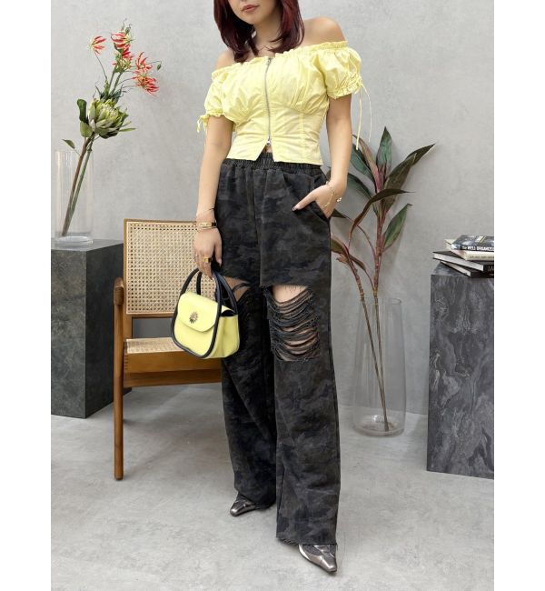 EVRIS「フロントジップリボンオフショルブラウス」|シャツ・ブラウス|