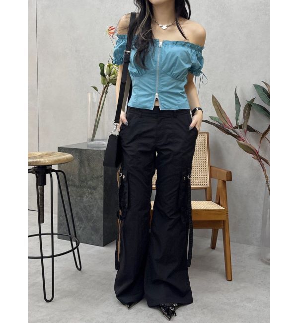 EVRIS「フロントジップリボンオフショルブラウス」|シャツ・ブラウス|