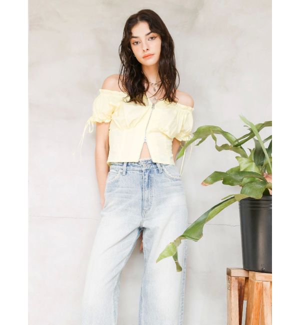 EVRIS「フロントジップリボンオフショルブラウス」|シャツ・ブラウス|