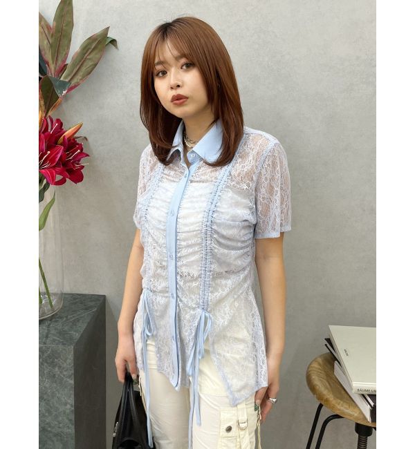 EVRIS「ドロストハーフスリーブレースシャツ」|シャツ・ブラウス|