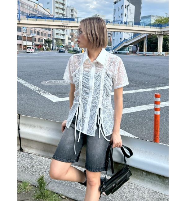 EVRIS「ドロストハーフスリーブレースシャツ」|シャツ・ブラウス|