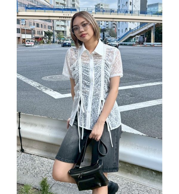 EVRIS「ドロストハーフスリーブレースシャツ」|シャツ・ブラウス|