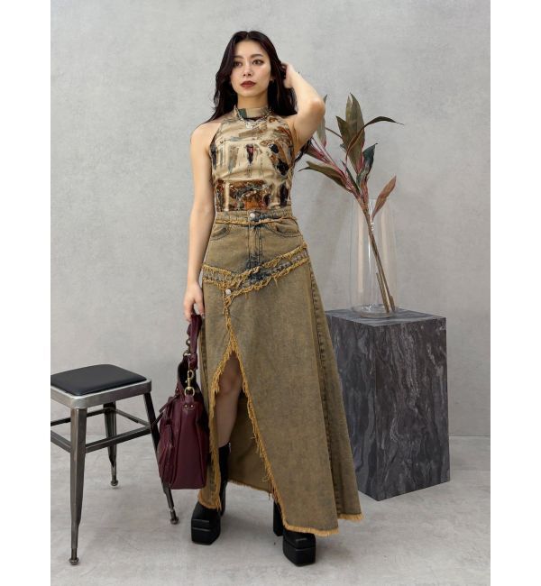 EVRIS「フリンジスリットロングデニムスカート」|スカート|