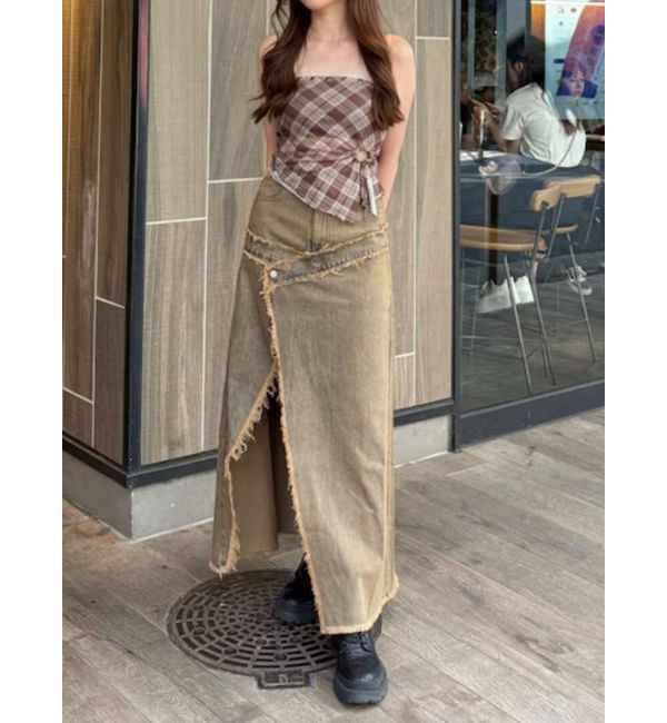 EVRIS「フリンジスリットロングデニムスカート」|スカート|