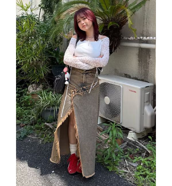 EVRIS「フリンジスリットロングデニムスカート」|スカート|