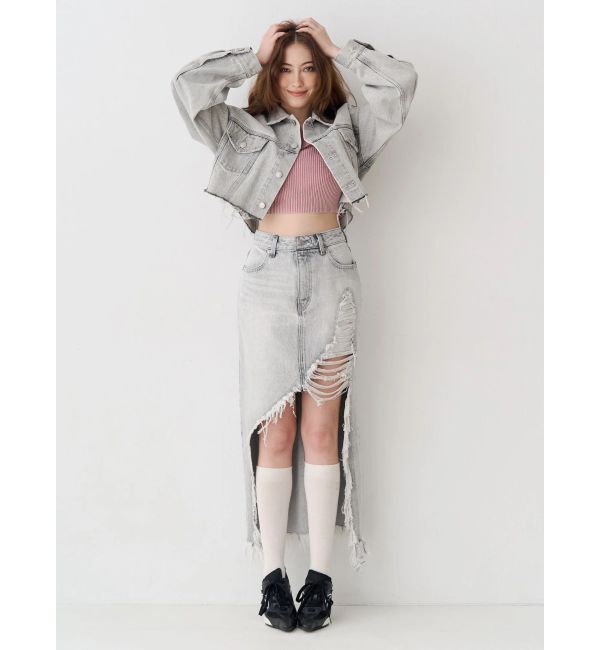 EVRIS「ダメージスリットロングデニムスカート【セットアップ着用可能】」|スカート|