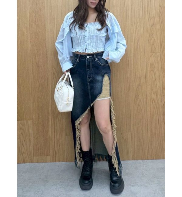 EVRIS「ダメージスリットロングデニムスカート【セットアップ着用可能】」|スカート|