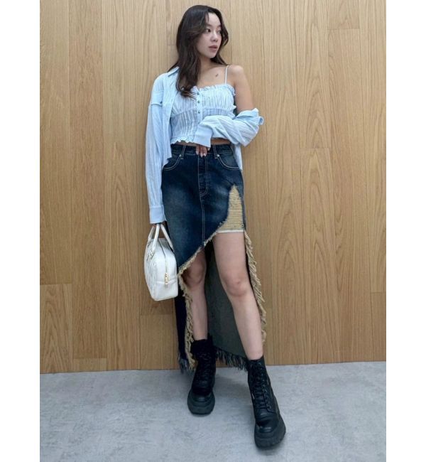 EVRIS「ダメージスリットロングデニムスカート【セットアップ着用可能】」|スカート|