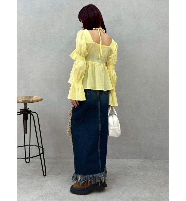 EVRIS「ダメージスリットロングデニムスカート【セットアップ着用可能】」|スカート|