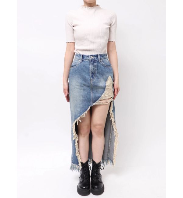EVRIS「ダメージスリットロングデニムスカート【セットアップ着用可能】」|スカート|