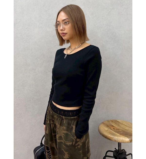 EVRIS「バックオープンショートリブトップス」|Tシャツ・カットソー|