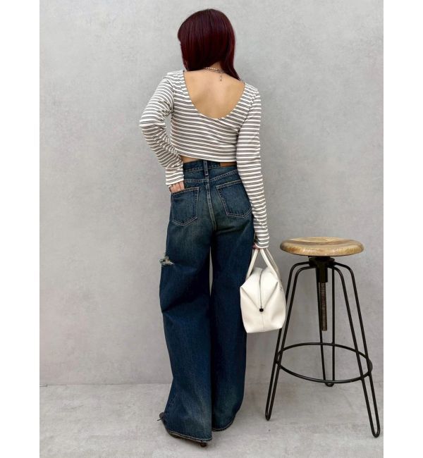 EVRIS「バックオープンショートリブトップス」|Tシャツ・カットソー|