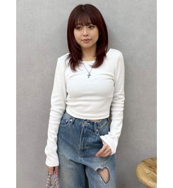 EVRIS「バックオープンショートリブトップス」|Tシャツ・カットソー|