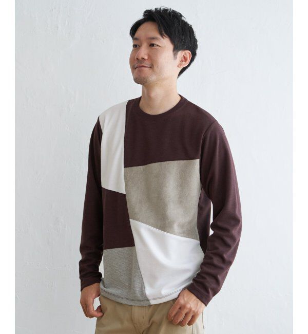 ikka「ブロックススエード切り替えロンT」|Tシャツ・カットソー|