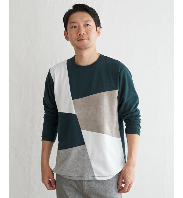 ikka「ブロックススエード切り替えロンT」|Tシャツ・カットソー|