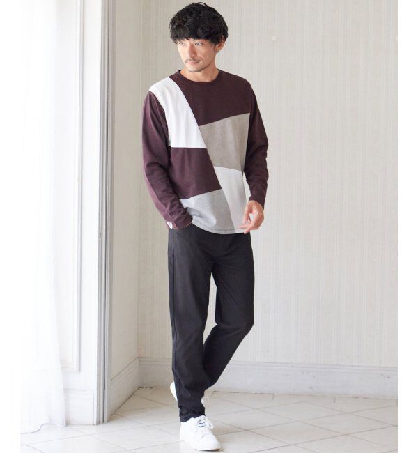 ikka「ブロックススエード切り替えロンT」|Tシャツ・カットソー|