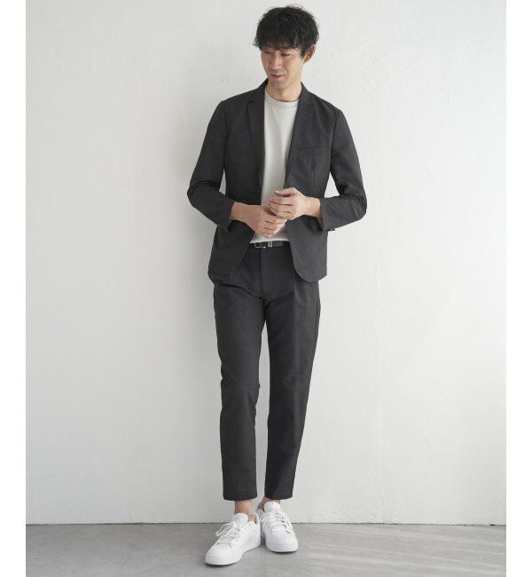 IKKA LOUNGE「【セットアップ対応】ブラックドットサッカーライトジャケット」|テーラードジャケット|