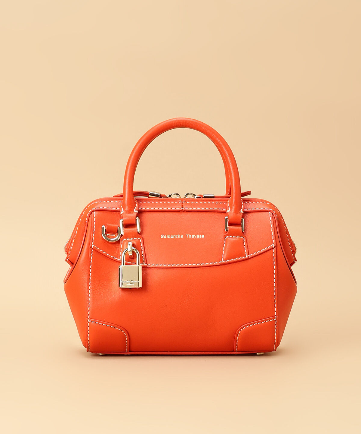 Samantha Thavasa「イタリアンカーフレザー ボストンバッグ 小サイズ」|ハンドバッグ|オレンジ