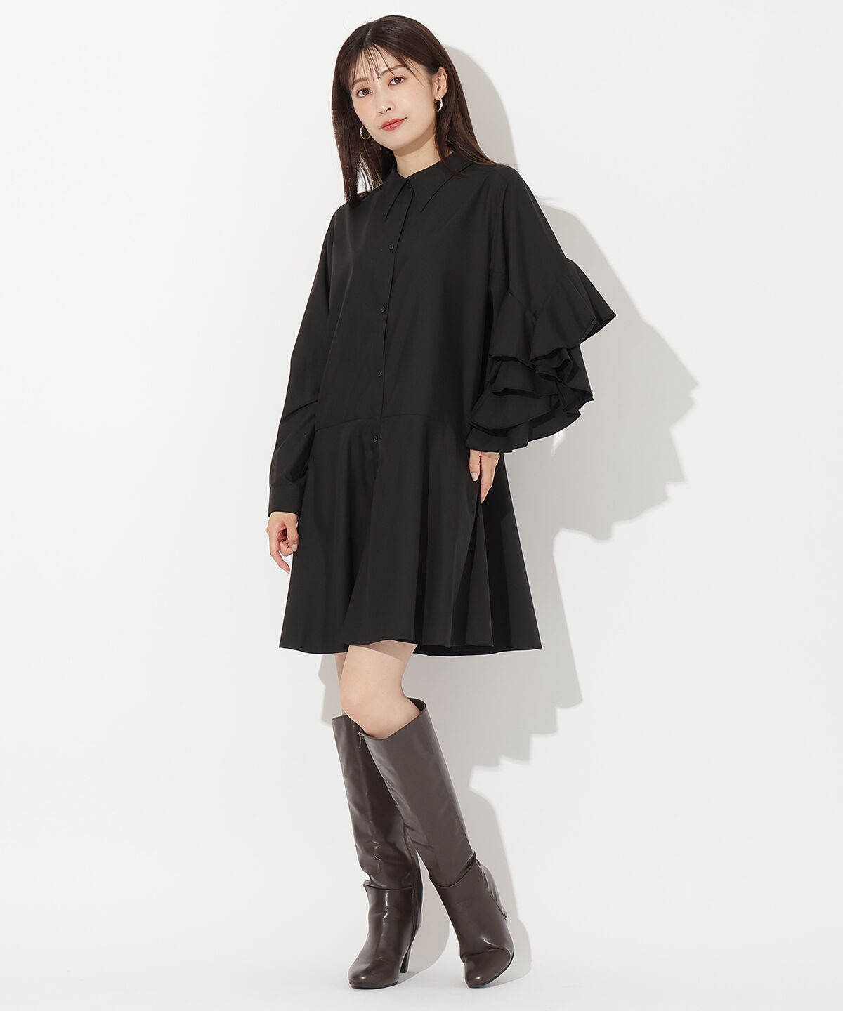 アンドクチュール「アシメフリルスリーブミニワンピース」|ワンピース|