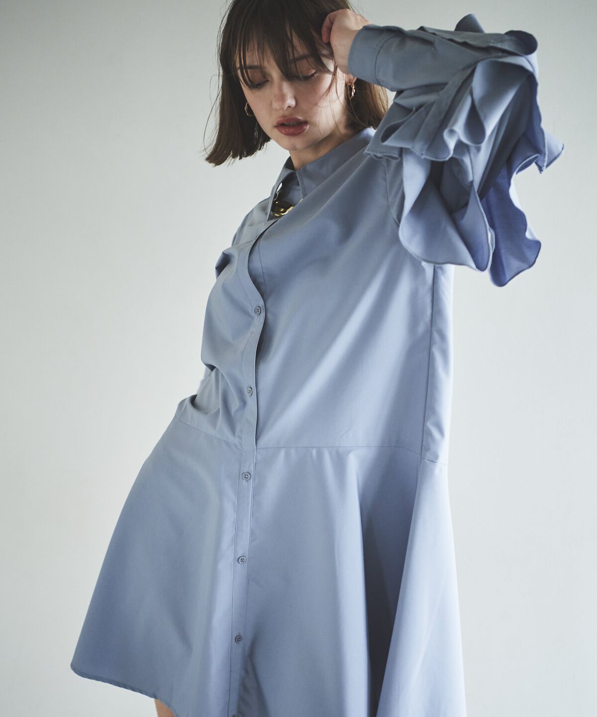 アンドクチュール「アシメフリルスリーブミニワンピース」|ワンピース|