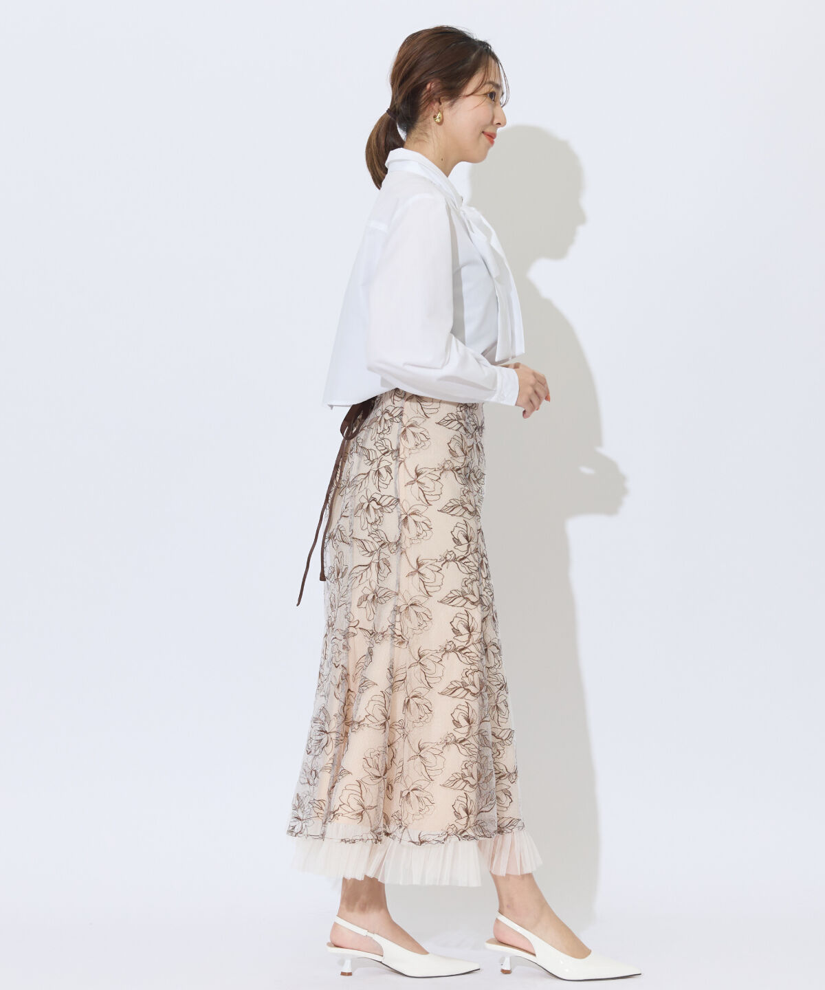 アンドクチュール「チュールヘムフローラルスカート」|フレア|