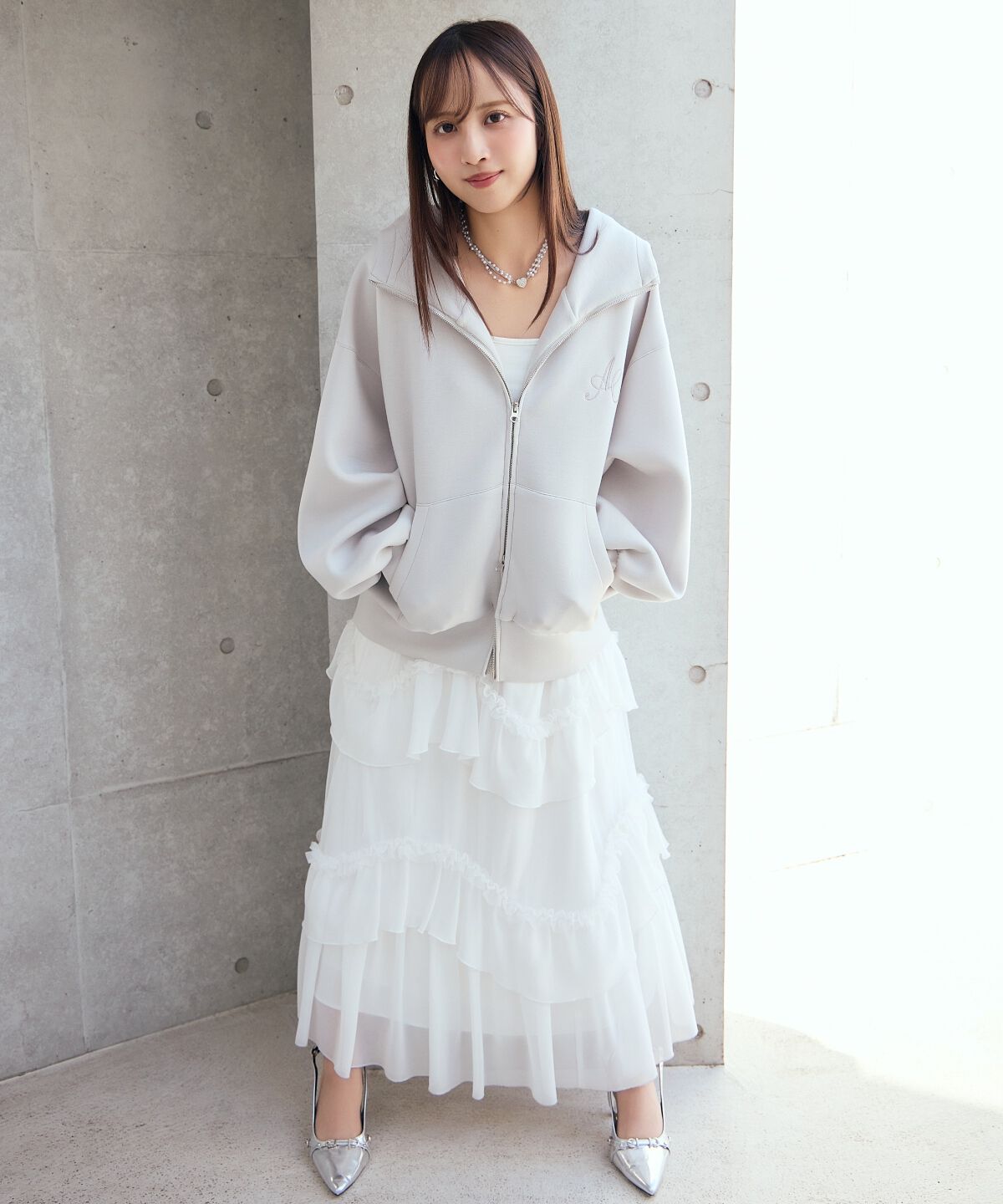 アンドクチュール「ロゴ刺繍ボンディングZIPパーカー」|パーカー|