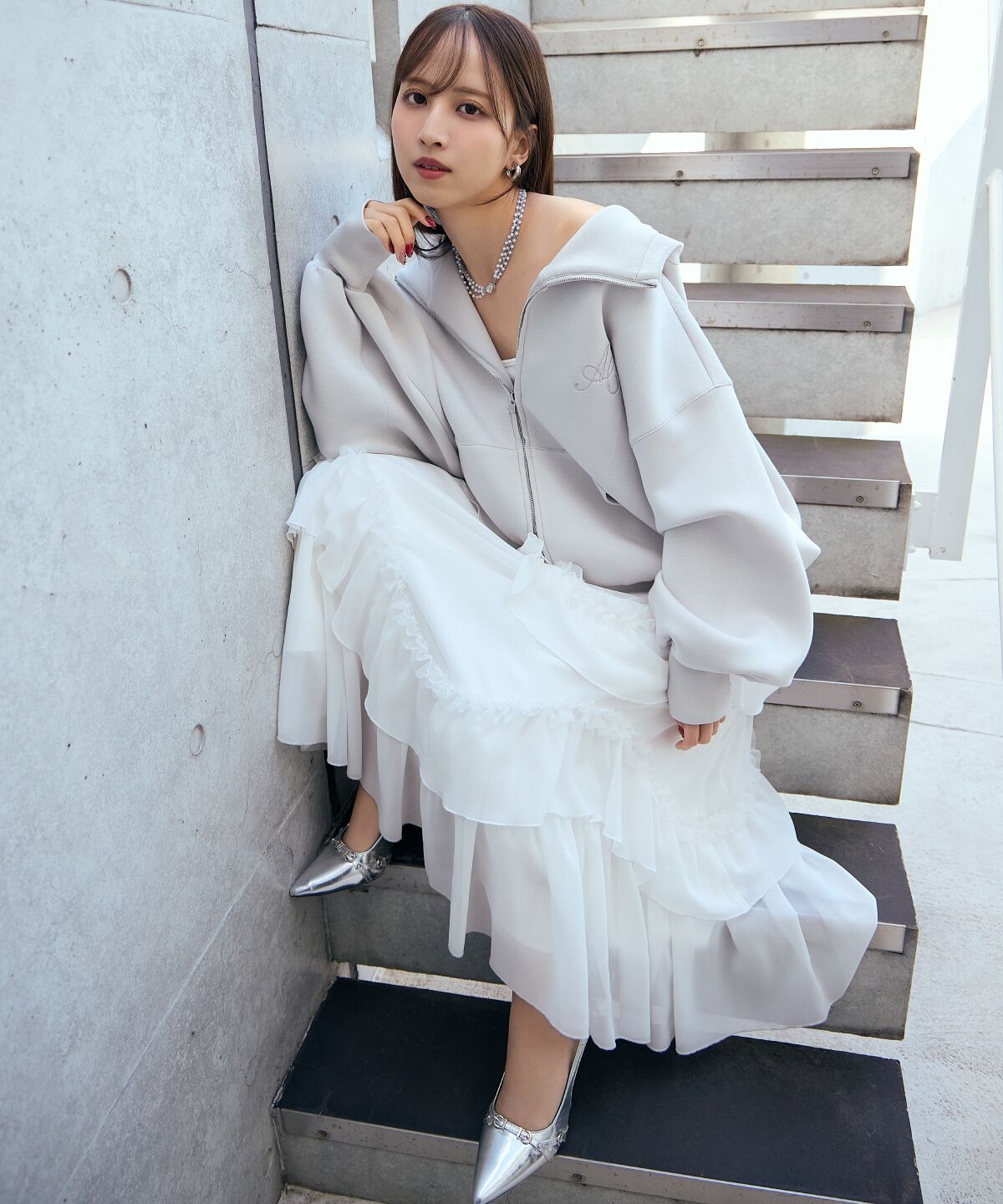 アンドクチュール「ロゴ刺繍ボンディングZIPパーカー」|パーカー|