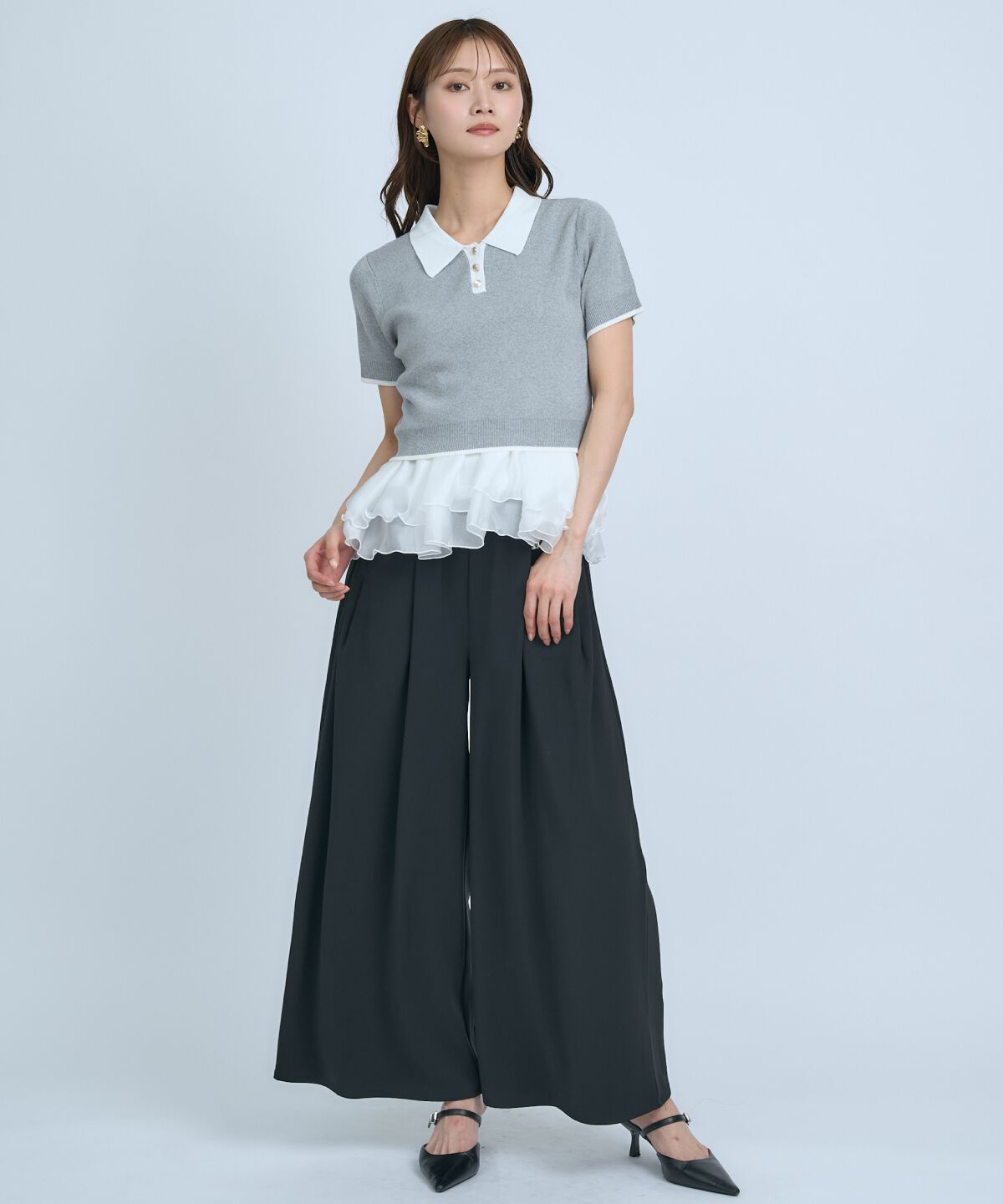 アンドクチュール「ポロニットプルオーバー&times;ペプラムキャミソール」|ニット・セーター|