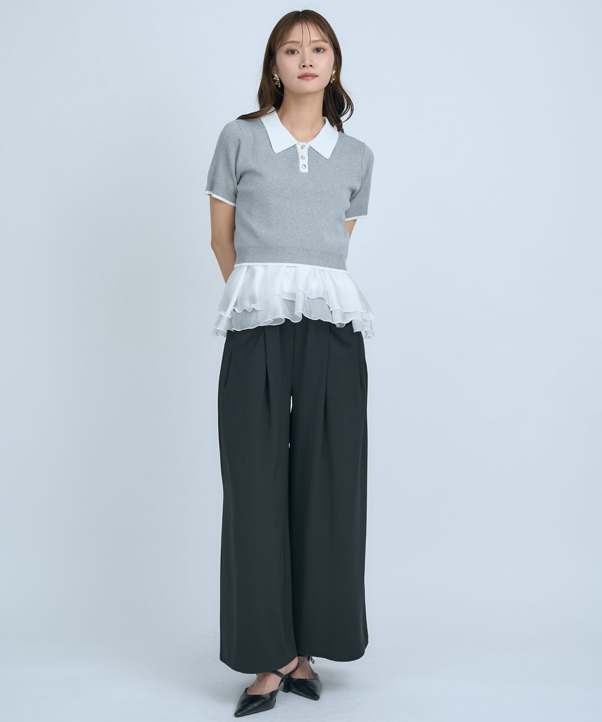 アンドクチュール「ポロニットプルオーバー&times;ペプラムキャミソール」|ニット・セーター|