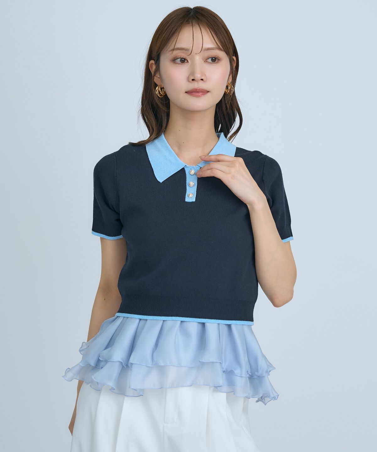 アンドクチュール「ポロニットプルオーバー&times;ペプラムキャミソール」|ニット・セーター|