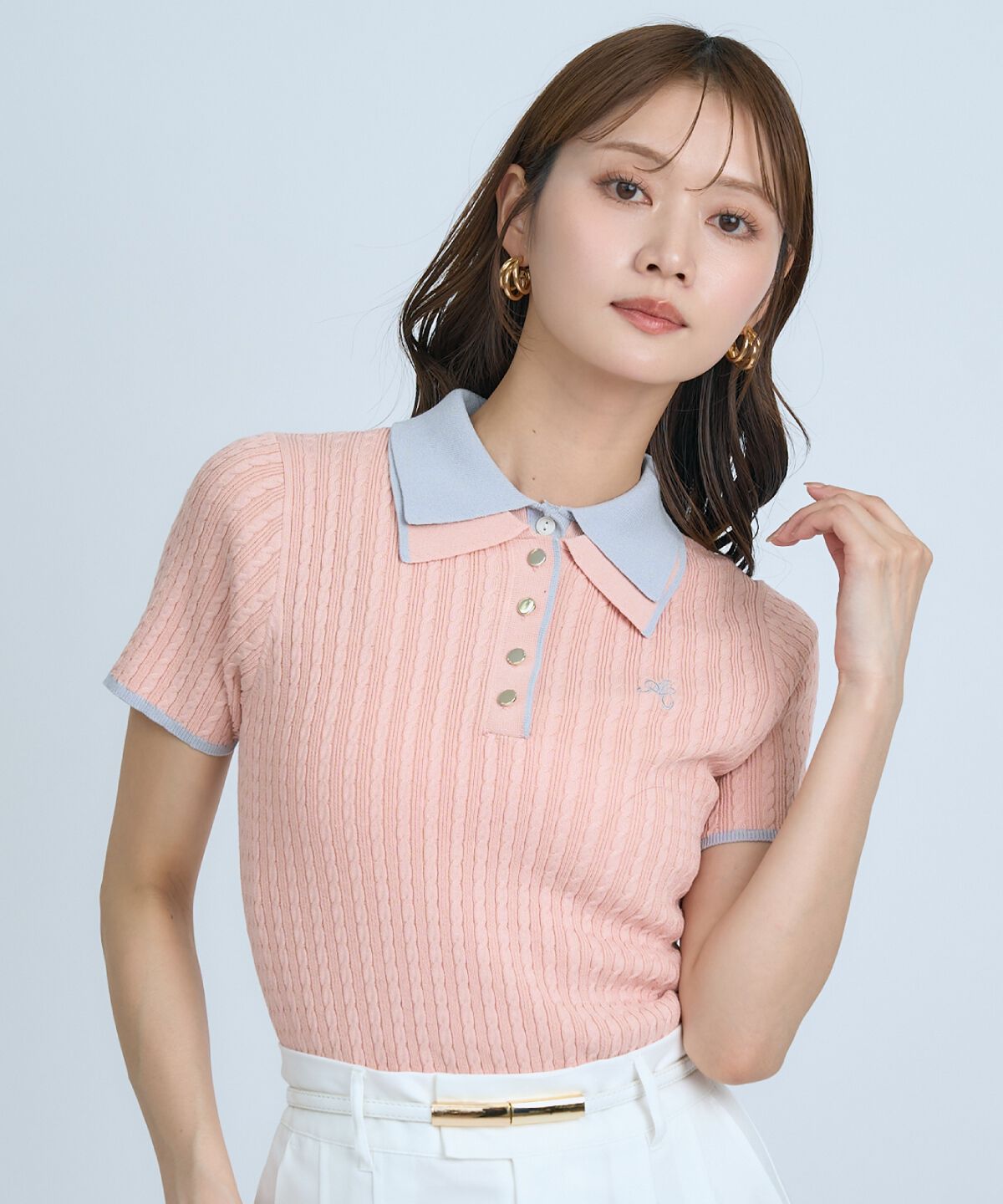 アンドクチュール「ダブルカラーケーブルポロニット」|ニット・セーター|