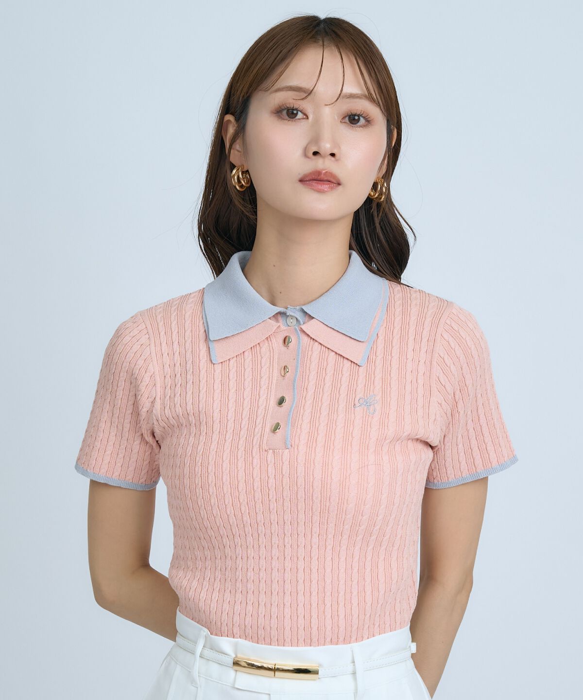 アンドクチュール「ダブルカラーケーブルポロニット」|ニット・セーター|