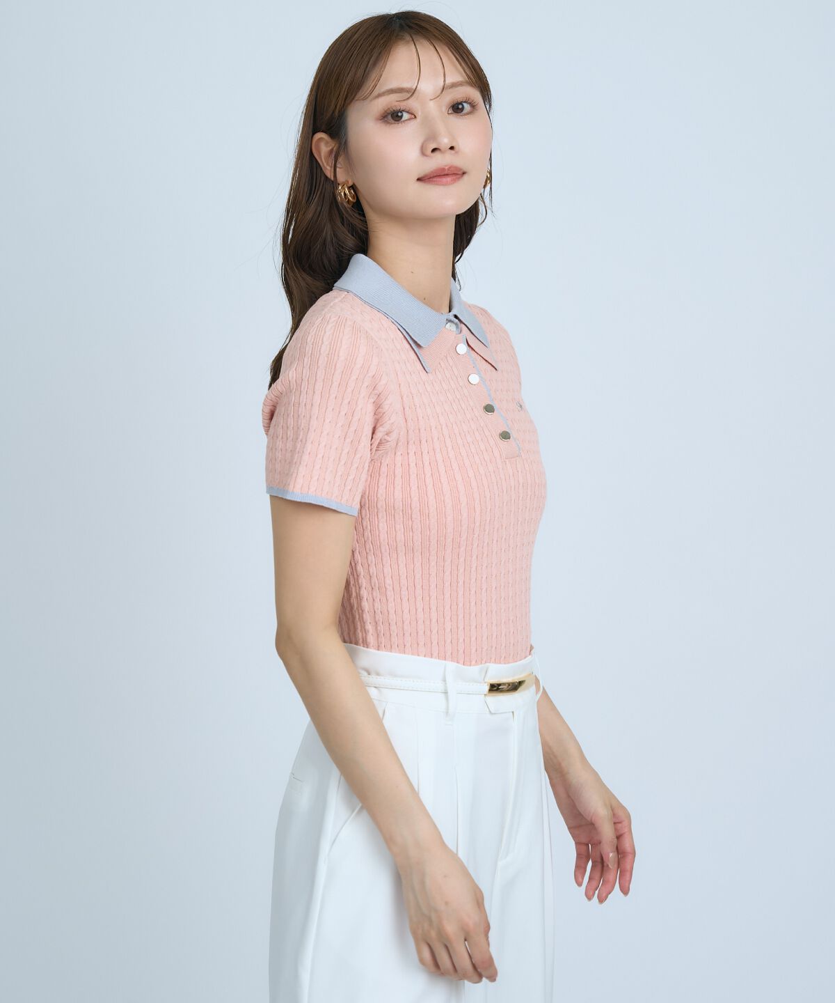 アンドクチュール「ダブルカラーケーブルポロニット」|ニット・セーター|