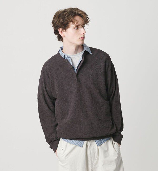 BEAUTY&YOUTH UNITED ARROWS「テクスチャード 3ボタン ヘンリーネック ニット ウォッシャブル」|ニット・セーター|DK.GRAY