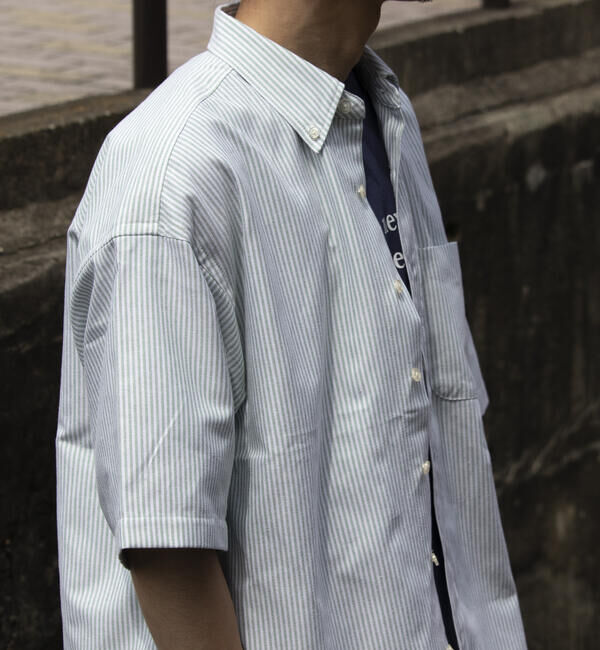 GLOSTER「【GLOSTER/グロスター】オーバーサイズ オックスボタンダウン ストライプシャツ 半袖」|シャツ・ブラウス|