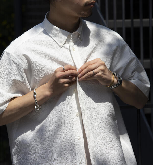 GLOSTER「【GLOSTER/グロスター】シアサッカー ボタンダウン半袖シャツ」|シャツ・ブラウス|