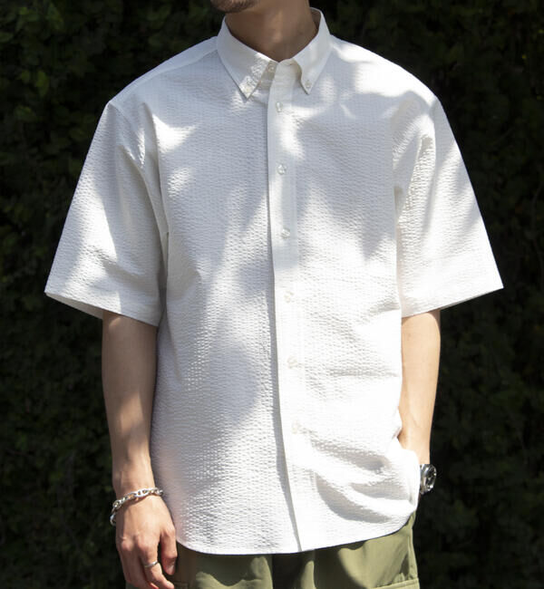 GLOSTER「【GLOSTER/グロスター】シアサッカー ボタンダウン半袖シャツ」|シャツ・ブラウス|