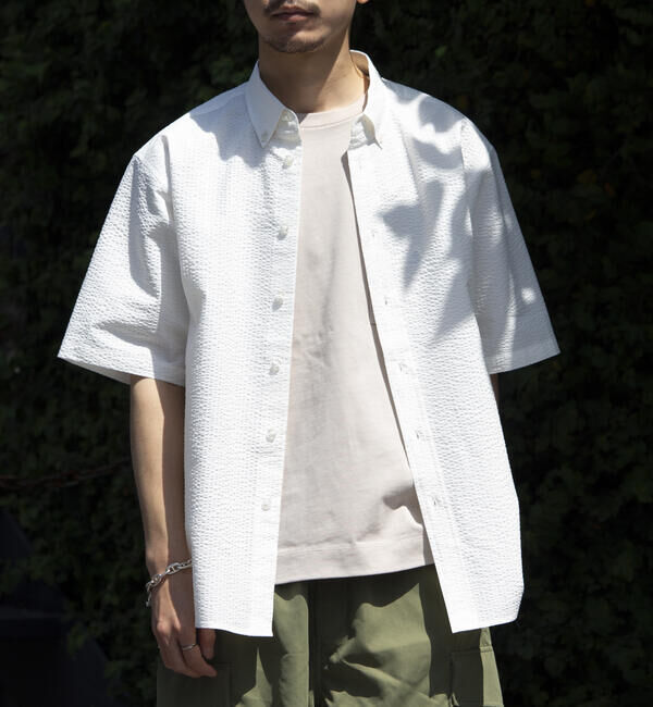 GLOSTER「【GLOSTER/グロスター】シアサッカー ボタンダウン半袖シャツ」|シャツ・ブラウス|