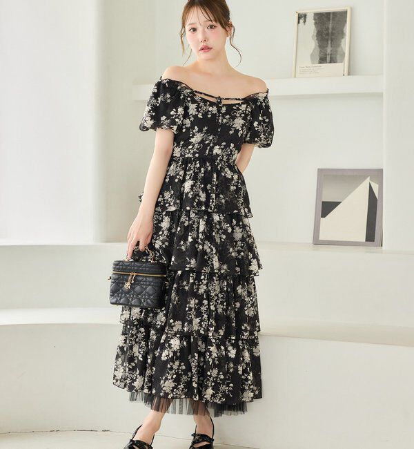  「【Black Ribbon Collection】バックリボンティアードワンピ」|ワンピース|