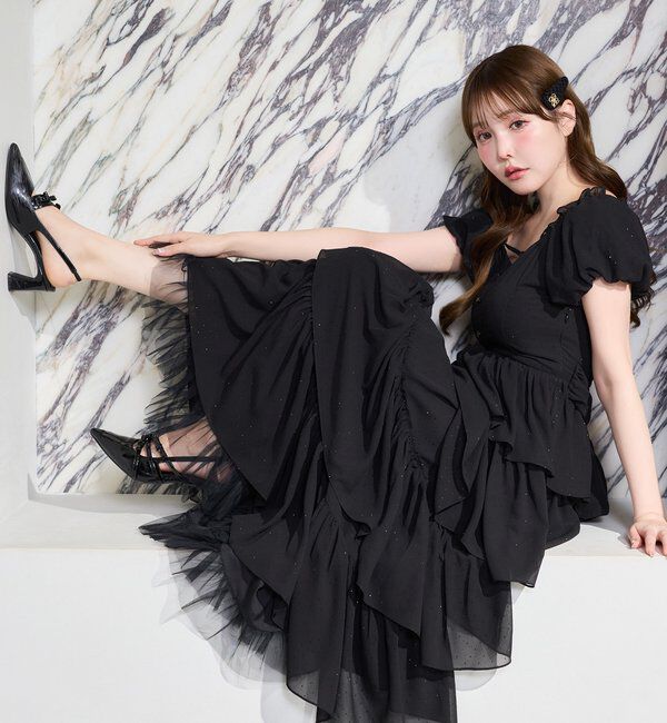  「【Black Ribbon Collection】バックリボンティアードワンピ」|ワンピース|