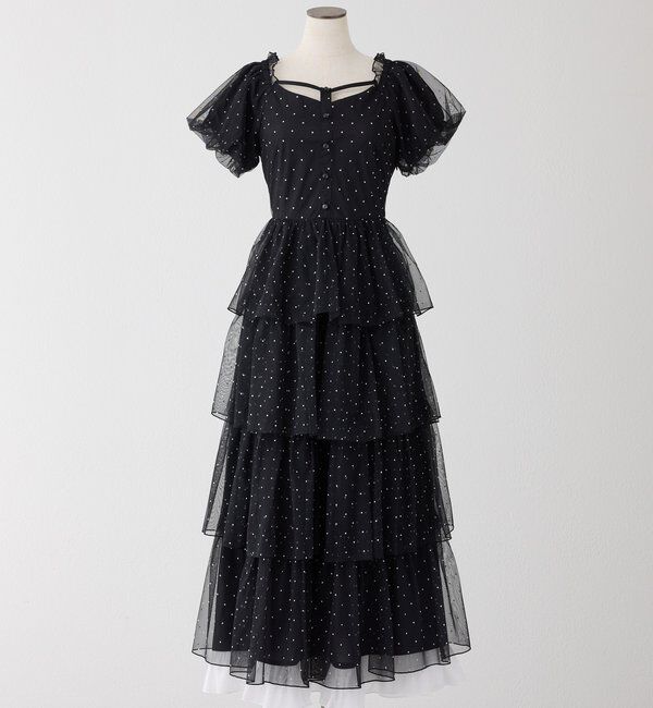  「【Black Ribbon Collection】バックリボンティアードワンピ」|ワンピース|