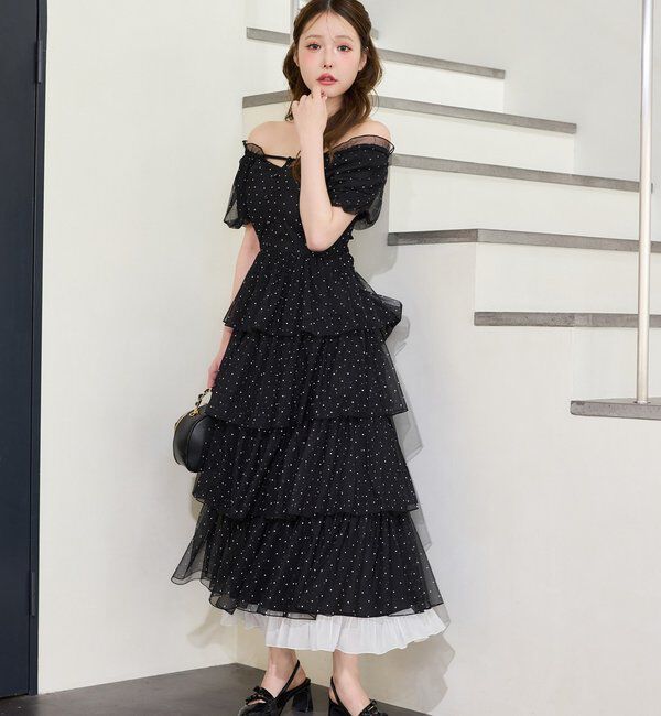  「【Black Ribbon Collection】バックリボンティアードワンピ」|ワンピース|