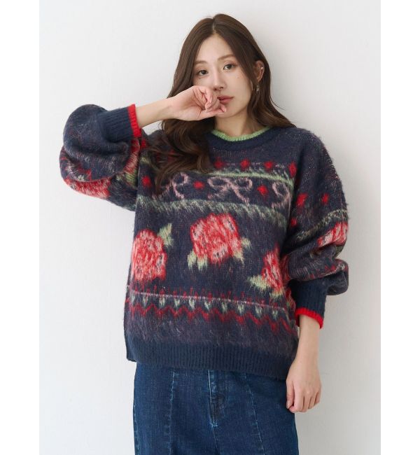 CALNAMUR「ローズ＆リボンジャガードニット」|ニット・セーター|