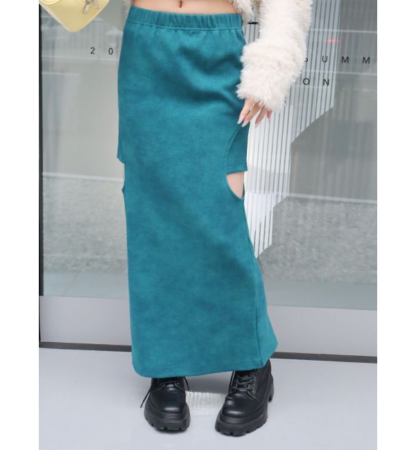 EVRIS「カットオフロングスカート」|スカート|ブルー