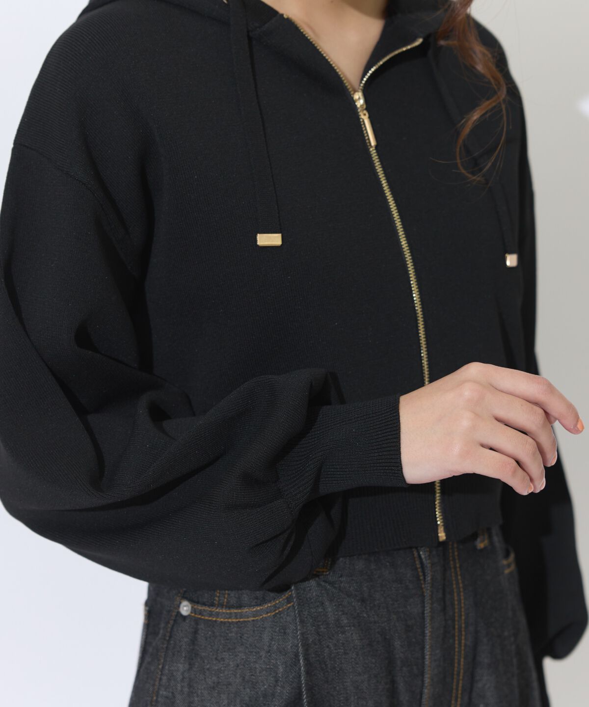 アンドクチュール「クロップドニットフーディー」|パーカー|