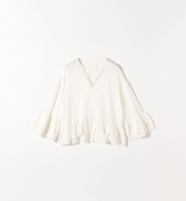 SHIPS any「SHIPS any:〈洗濯機可能〉コットン モス ラッフル フリル キーネック ブラウス」|シャツ・ブラウス|